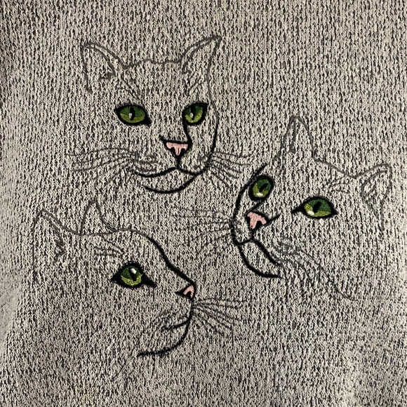 90s BonWorth Gray Cat Sweater - Picture 3 of 8